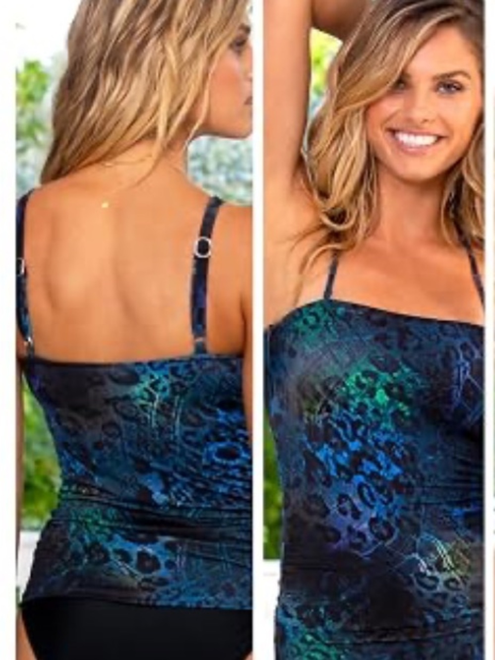 Hapari Blue-Green Animal Print underwire Tankini Top size small